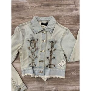 Akira Lace Up Chain Denim Jean Jacket Women’s Sz Medium